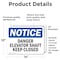 Signmission Danger Elevator Shaft Keep Closed, 14 in W x Rectangle, Vinyl Decal OS-2PACK-NS-D-1014-L-10902 - alternate 2